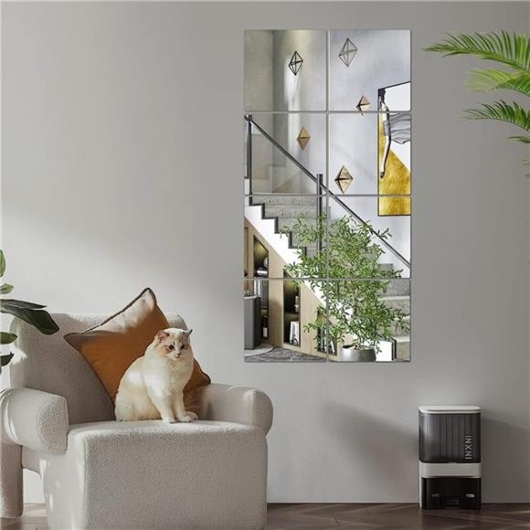 Full Length Wall Mirror Tiles 8'' x 8'' x 8 PCS Frameless Full Body Mirror Tiles - Picture 4 of 6